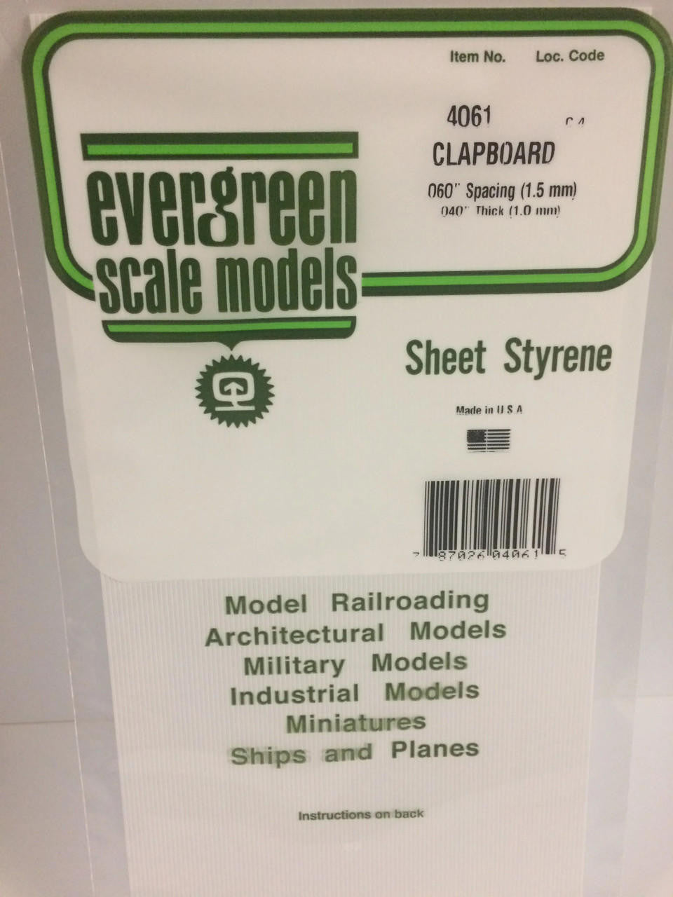 Evergreen Scale Models Clapboard .060" Spacing 4061